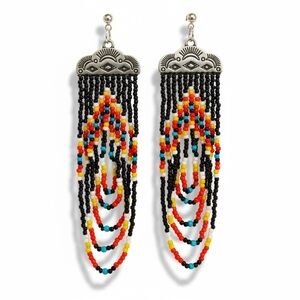 Southwestern Seed Bead Tassel Earrings Hand Crafted Sterling Silver Hardware